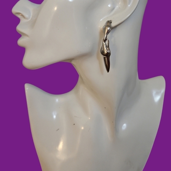 Vintage Free Form Avant Garde Spike Silvertone Post Earrings - Picture 1 of 5